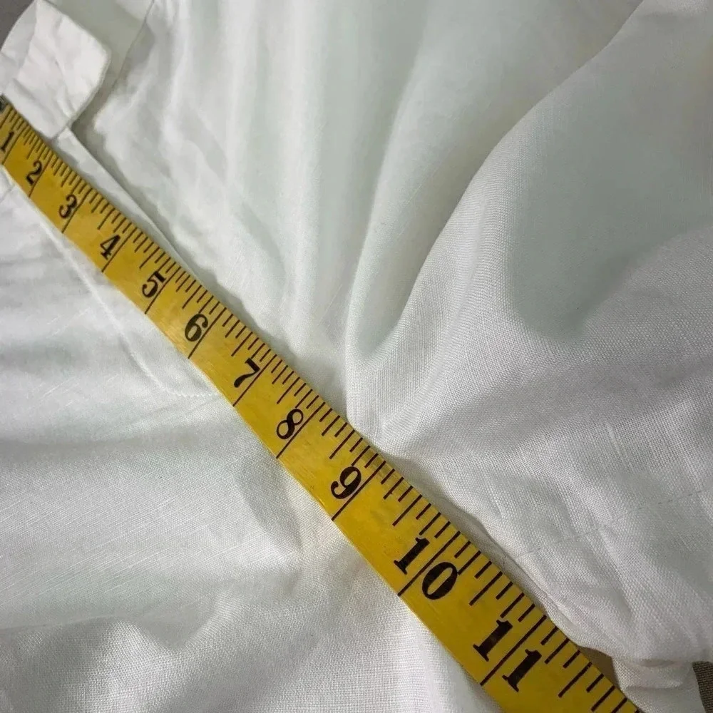 Spenser Jeremy Linen Blend Cropped Pants Women Size 12 White Shell Embellished
